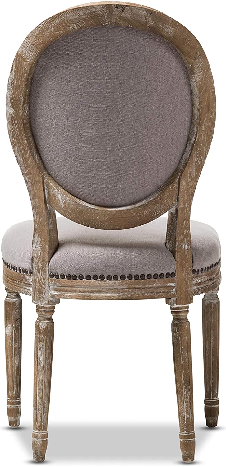 Baxton Studio Clairette Beige Linen French Style Natural Oak Wood Accent Chair, Oval Back