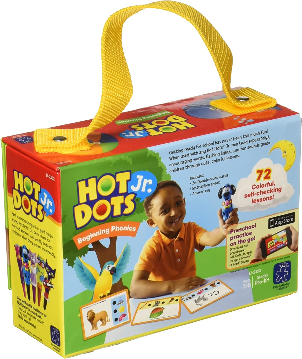 Educational Insights Hot Dots Jr. Beginning Phonics Flash Card Set, 72 Preschool &amp; Kindergarten Activity Cards, Ages 3+