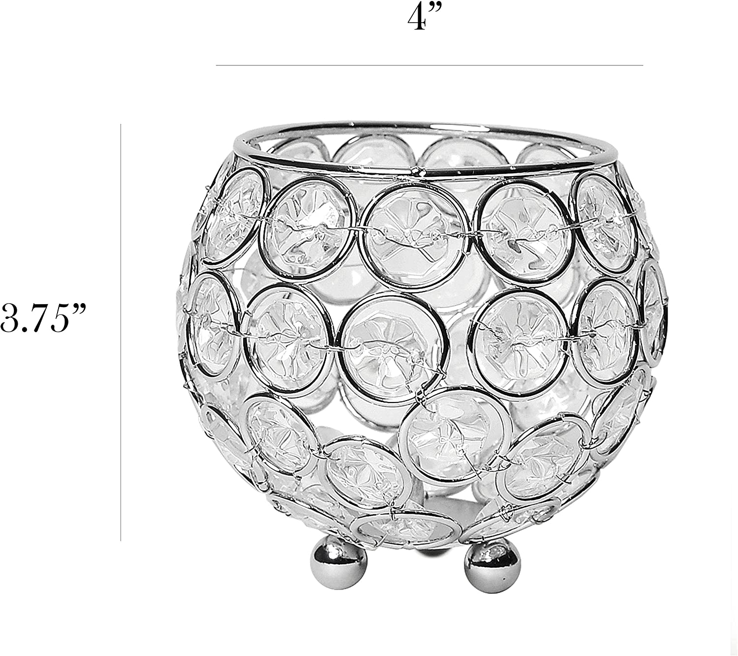 Elegant Designs Elipse Crystal Circular Bowl Candle Holder, Flower Vase, Wedding Centerpiece, Favor, 3.75 Inch, Chrome