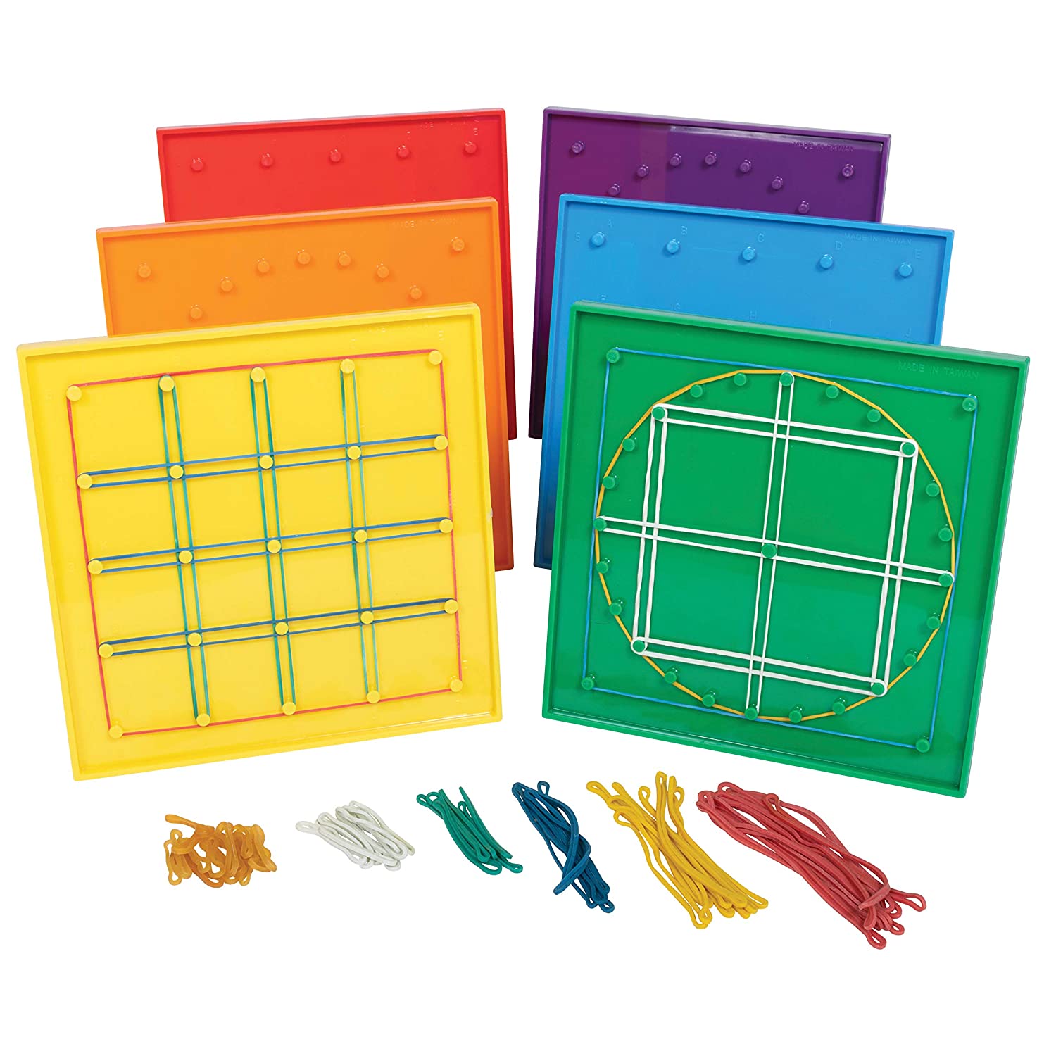 edxeducation Double-Sided Geoboards - 5 x 5 Grid/24 Pin Circular Array - Set of 6 - Includes Rubber Bands - Ideal for Ages 5+ - Geometry Math Manipulative - Teach Angles and Symmetry