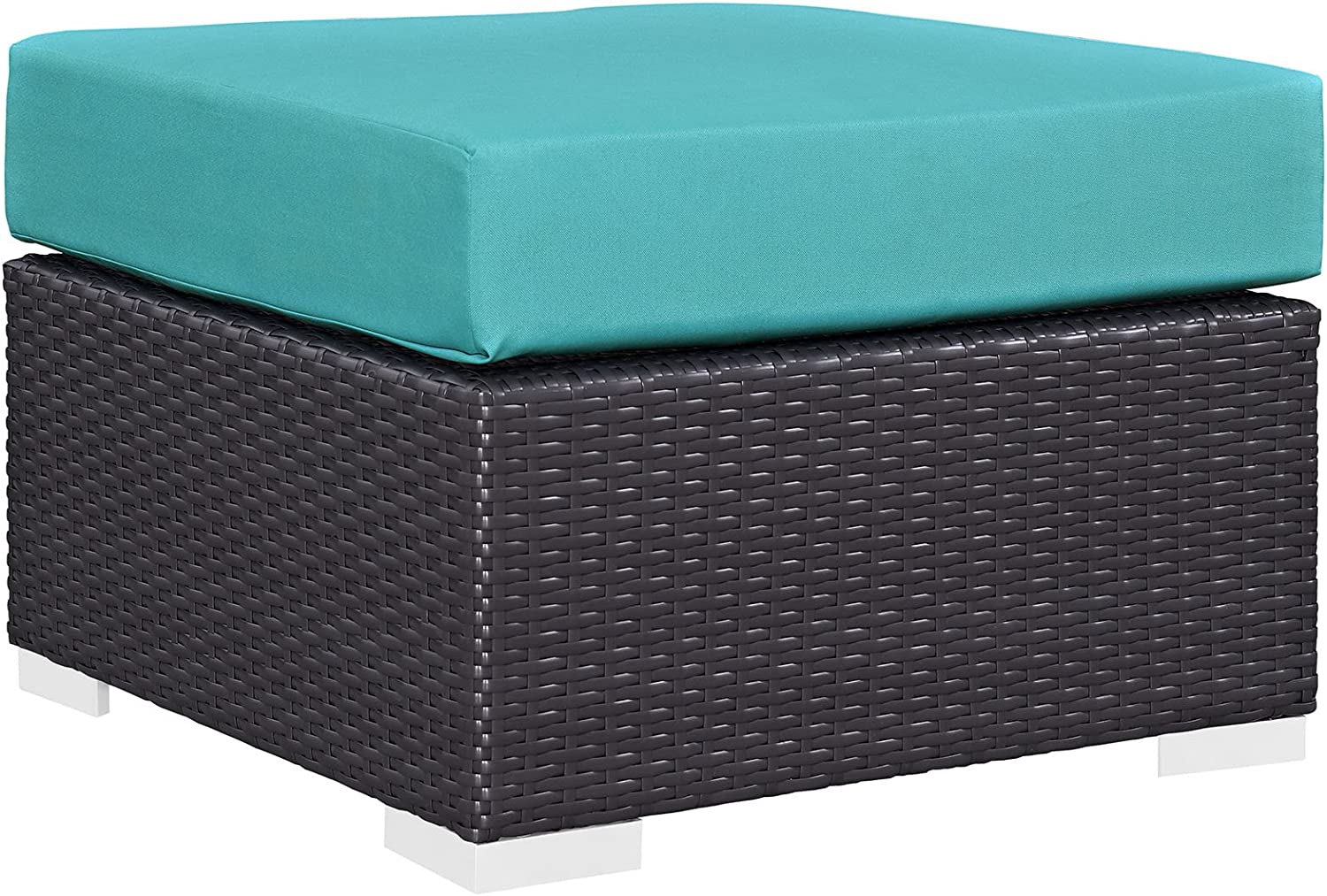 Modway Convene Wicker Rattan Outdoor Patio Square Ottoman in Espresso Turquoise