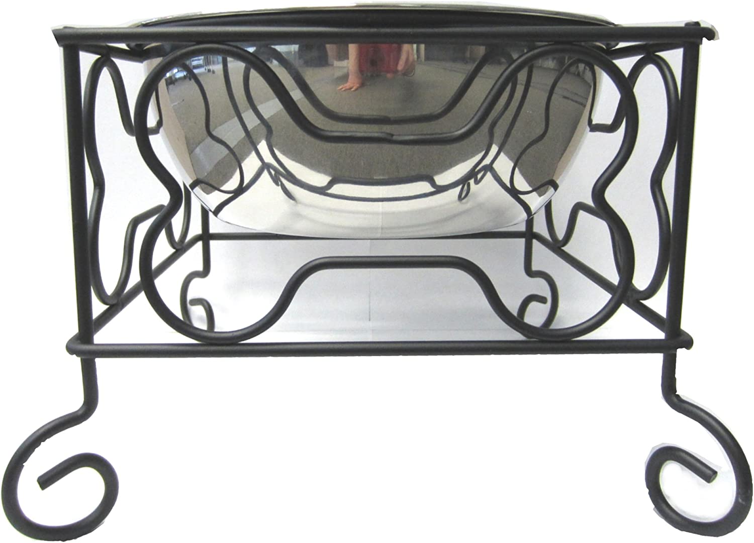 YML 7-Inch Wrought Iron Stand with Single Stainless Steel Bowl - Size: Medium (6.75&#34; H x 8.25&#34; W x 8.25&#34; D)