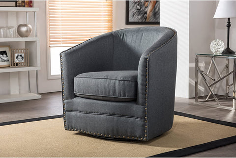 Wholesale Interiors Porter Classic Retro Fabric Upholstered Swivel Tub Chair, Grey