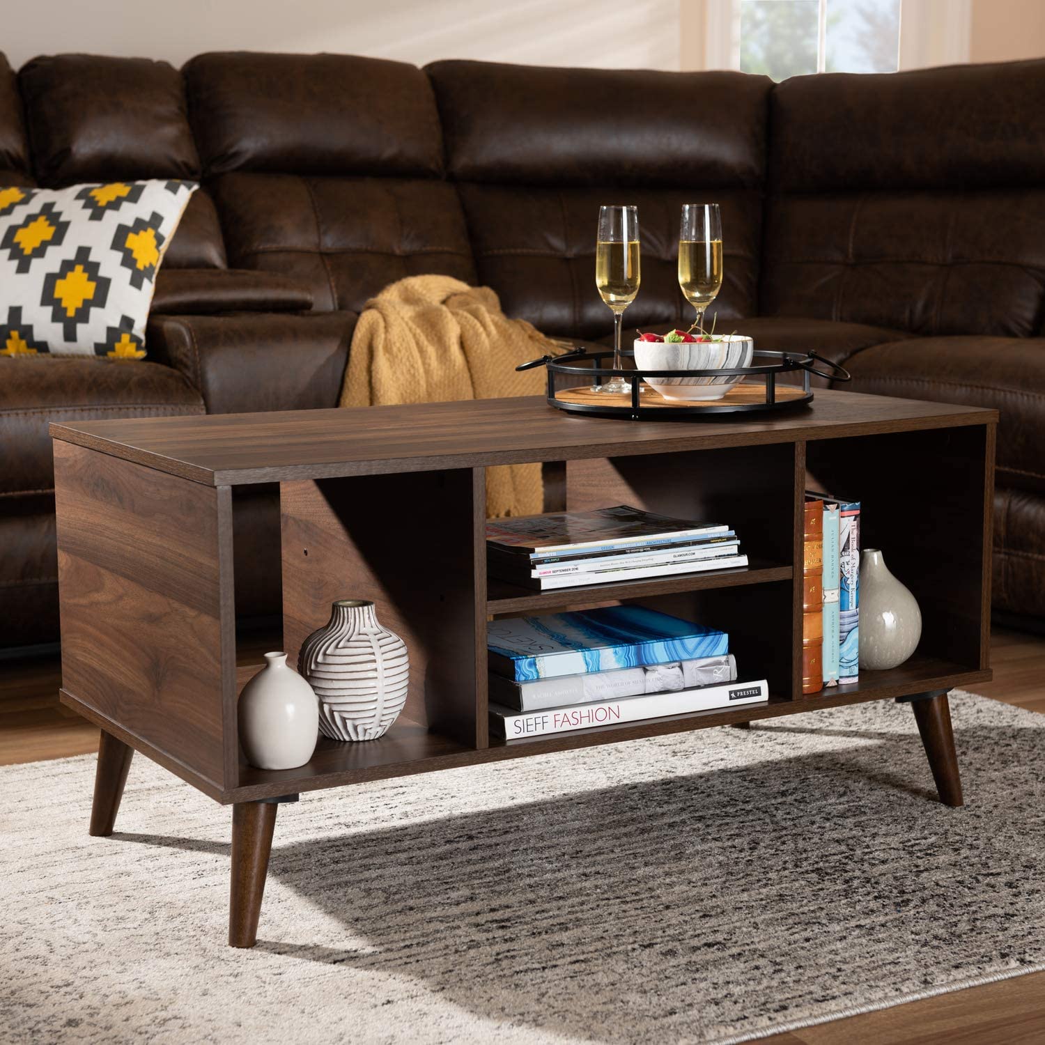 Baxton Studio Linas Mid-Century Modern Walnut Finished Coffee Table