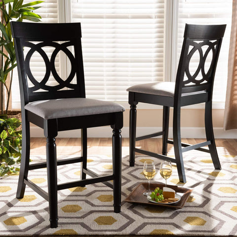 Baxton Studio Verina Modern and Contemporary Grey Fabric Upholstered Espresso Brown Finished 2-Piece Wood Counter Stool Set of 4