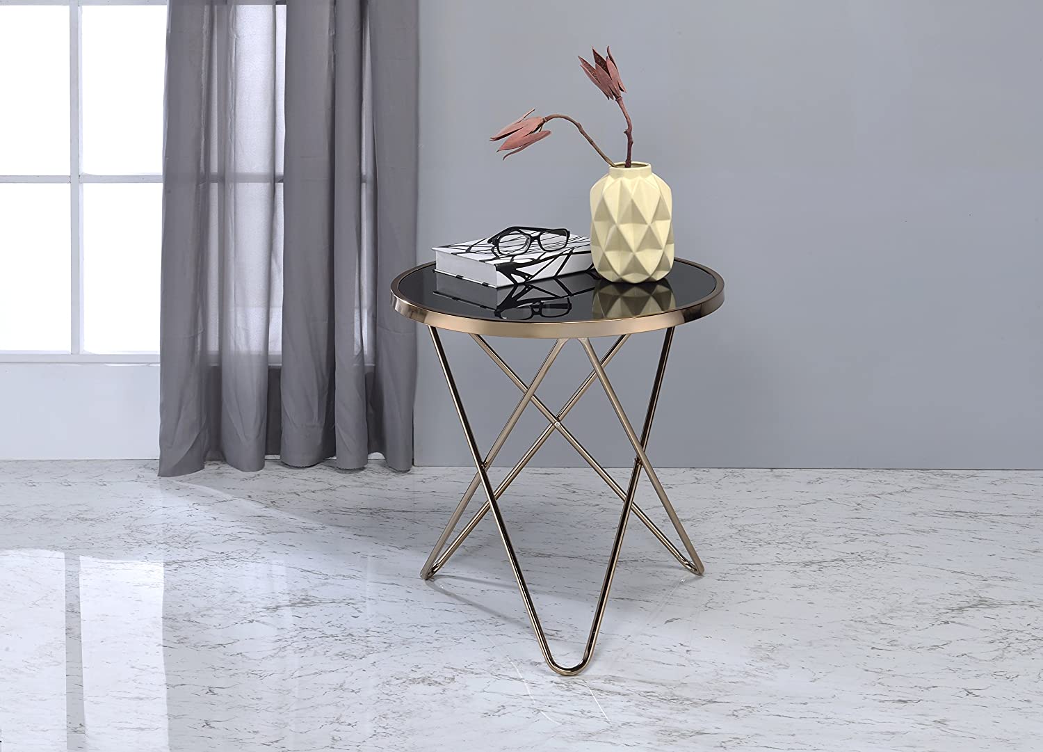 ACME Valora End Table - 81832 - Champagne &amp; Black Glass