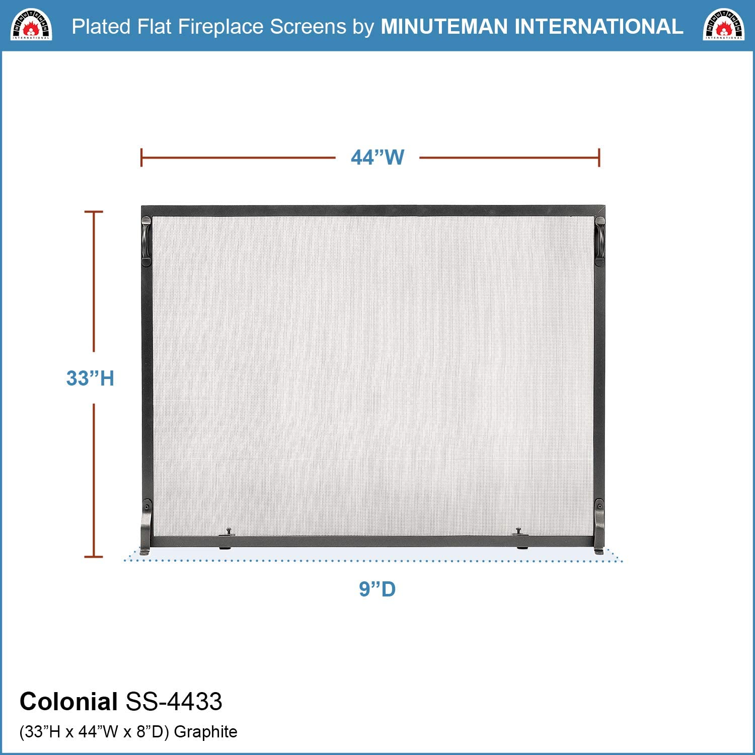 Minuteman International SS-4433 Colonial Flat Fireplace Screen, Graphite, 44&#34; x 33&#34;