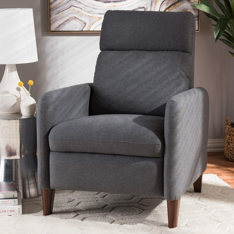 Baxton Studio Casanova Mid-Century Modern Grey Fabric Upholstered Lounge Chair/Mid-Century/Grey/Fabric Dacron 100%&#34;/Eucalyptus Wood/HDF/Foam