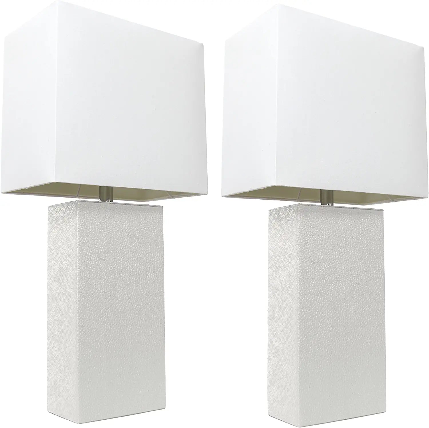 Elegant Designs LC2000-WHT-2PK 2 Pack Modern Leather Table Lamps with White Fabric Shades, 3.9&#34;, 2 Count