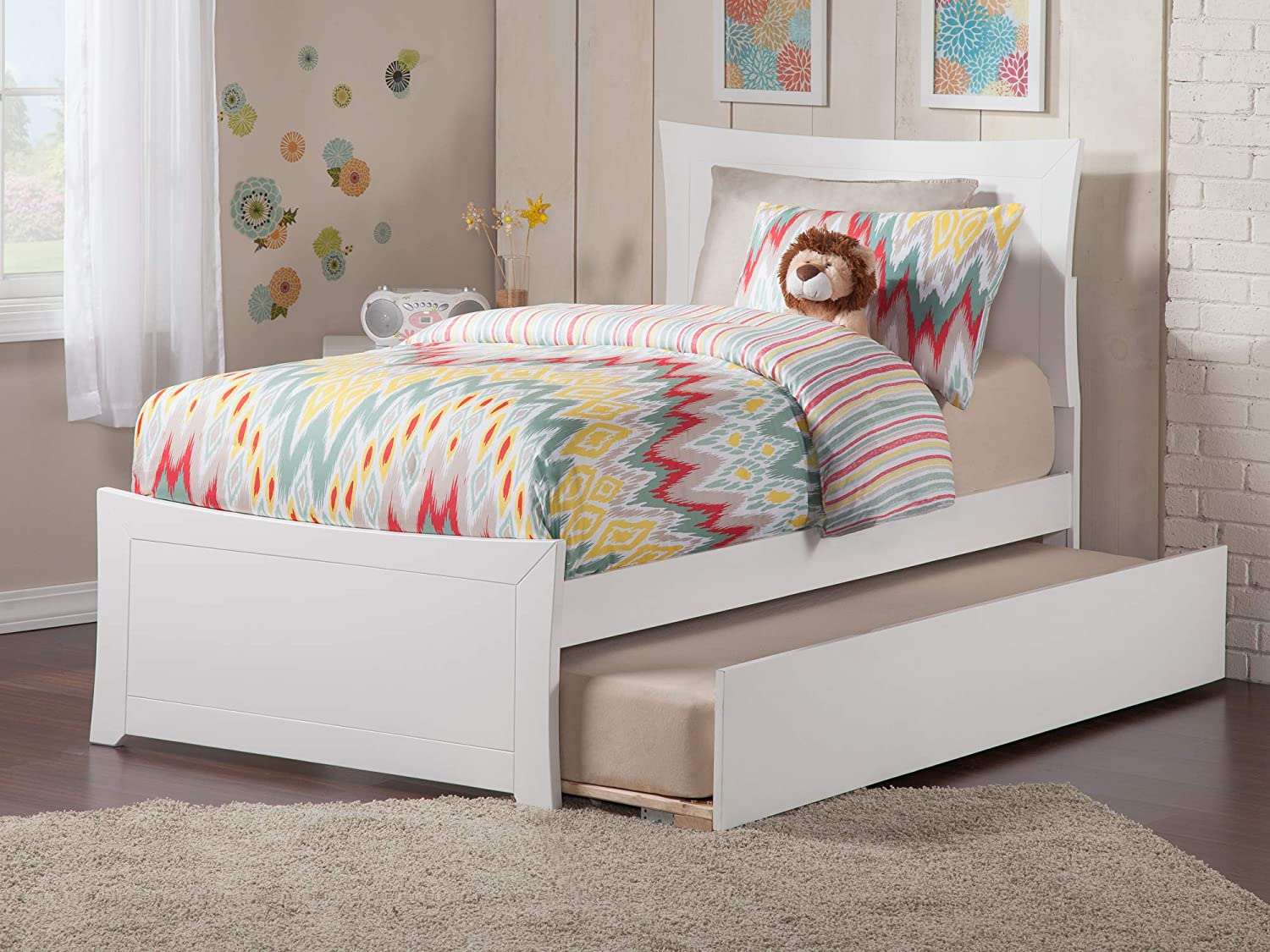 AFI Metro Platform Bed with Matching Footboard and Turbo Charger with Twin Extra Long Trundle, XL, White