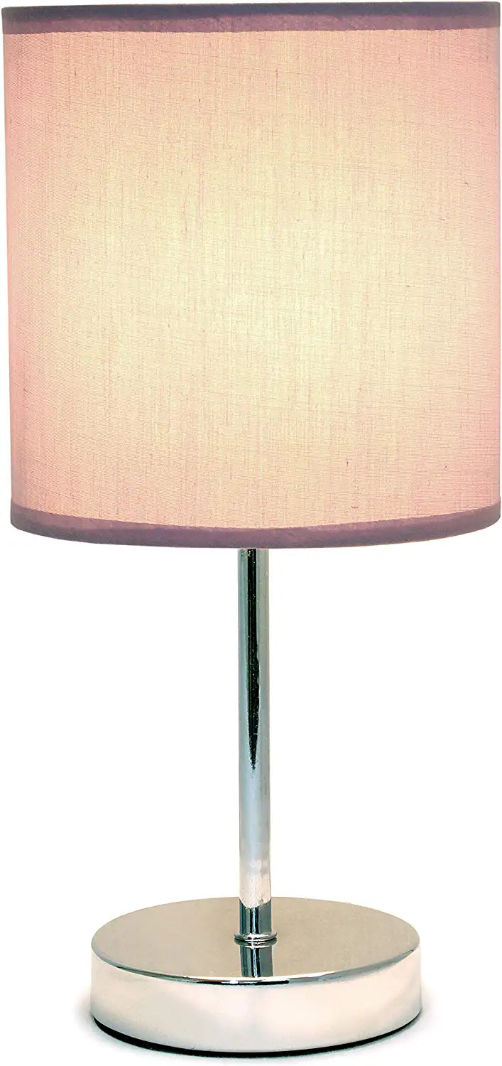 Simple Designs Chrome Mini Basic Table Lamp with Fabric Shade, White
