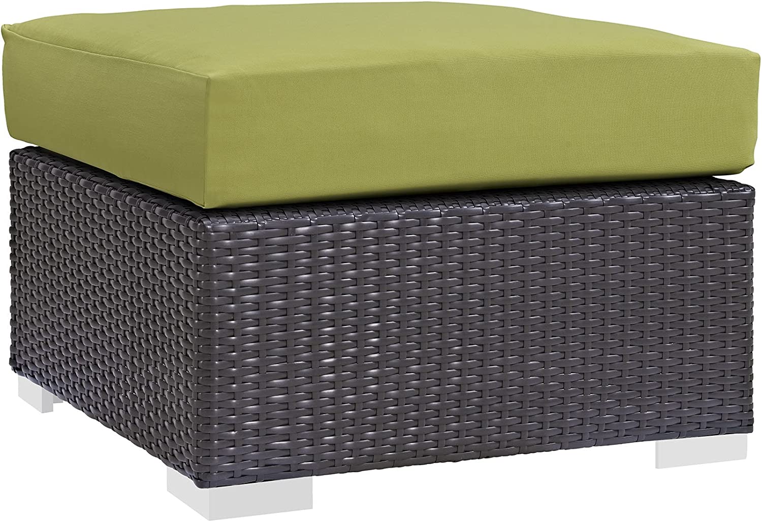 Modway Convene Wicker Rattan Outdoor Patio Square Ottoman in Espresso Peridot