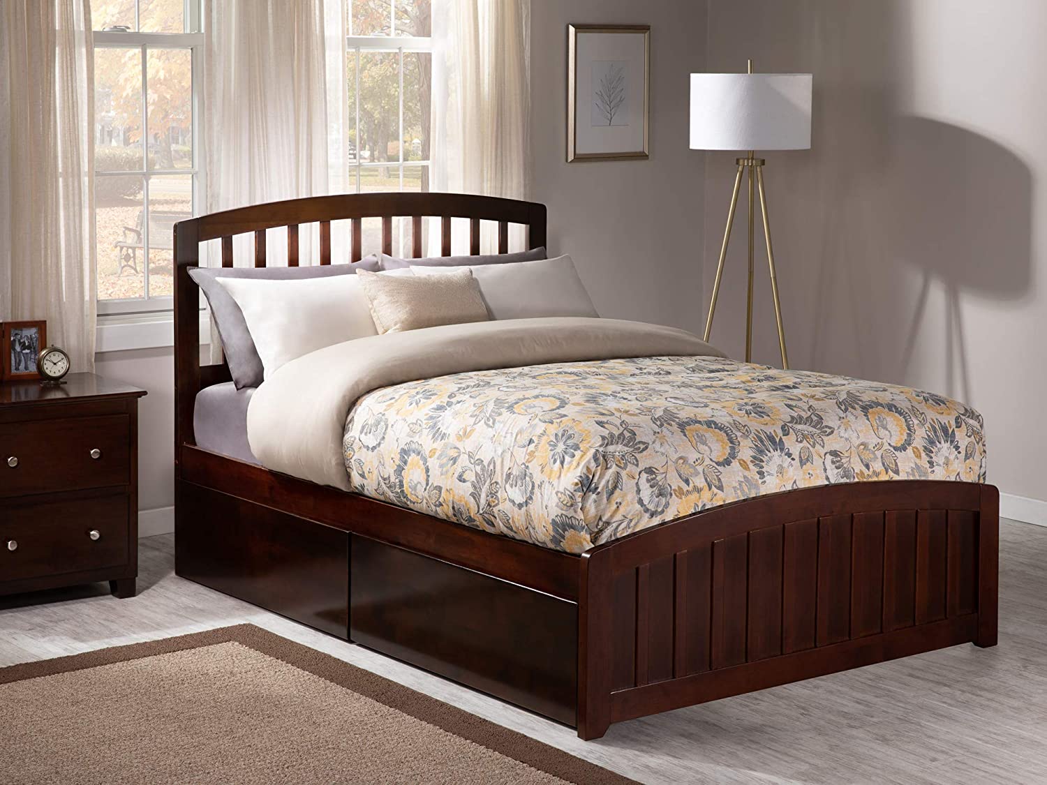 AFI Richmond Platform Matching Footboard and Turbo Charger with Urban Bed Drawers, Full, Walnut