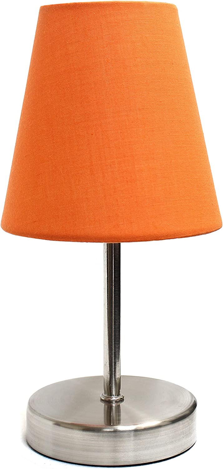 Simple Designs LT2013-ORG Mini Basic Sand Nickel Table Lamp with Fabric Shade, Orange
