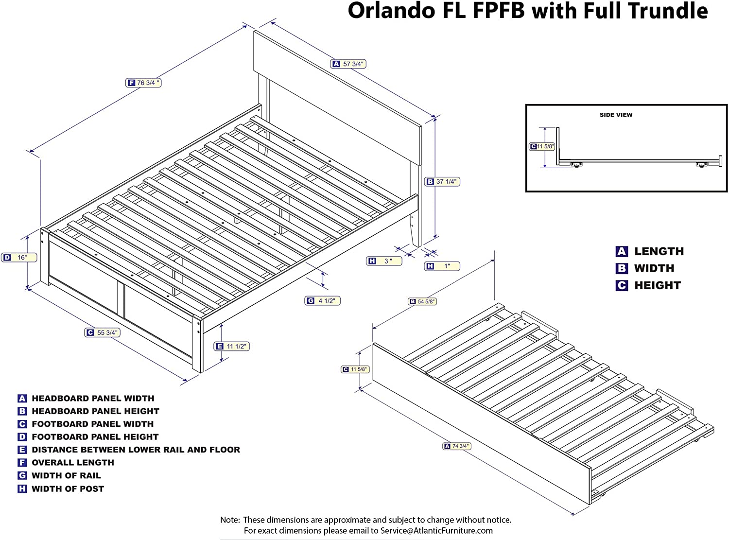 AFI Orlando Platform Flat Panel Foot Board and Full Size Urban Trundle Bed, Grey