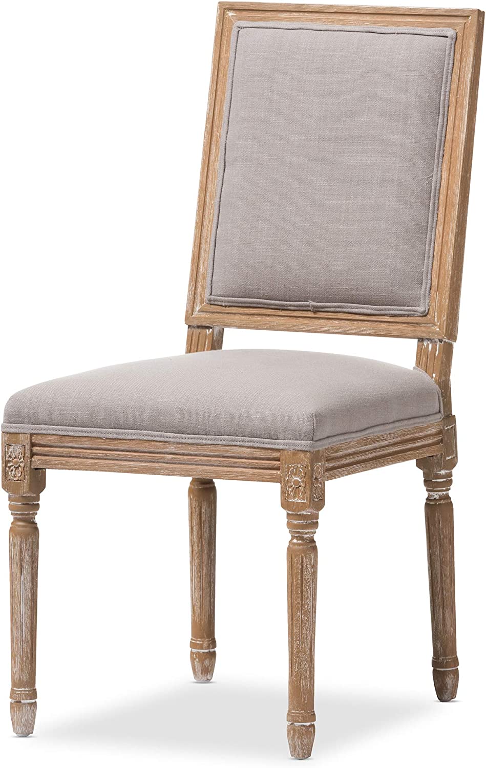 Baxton Studio Clairette Beige Linen French Style Natural Oak Wood Accent Chair