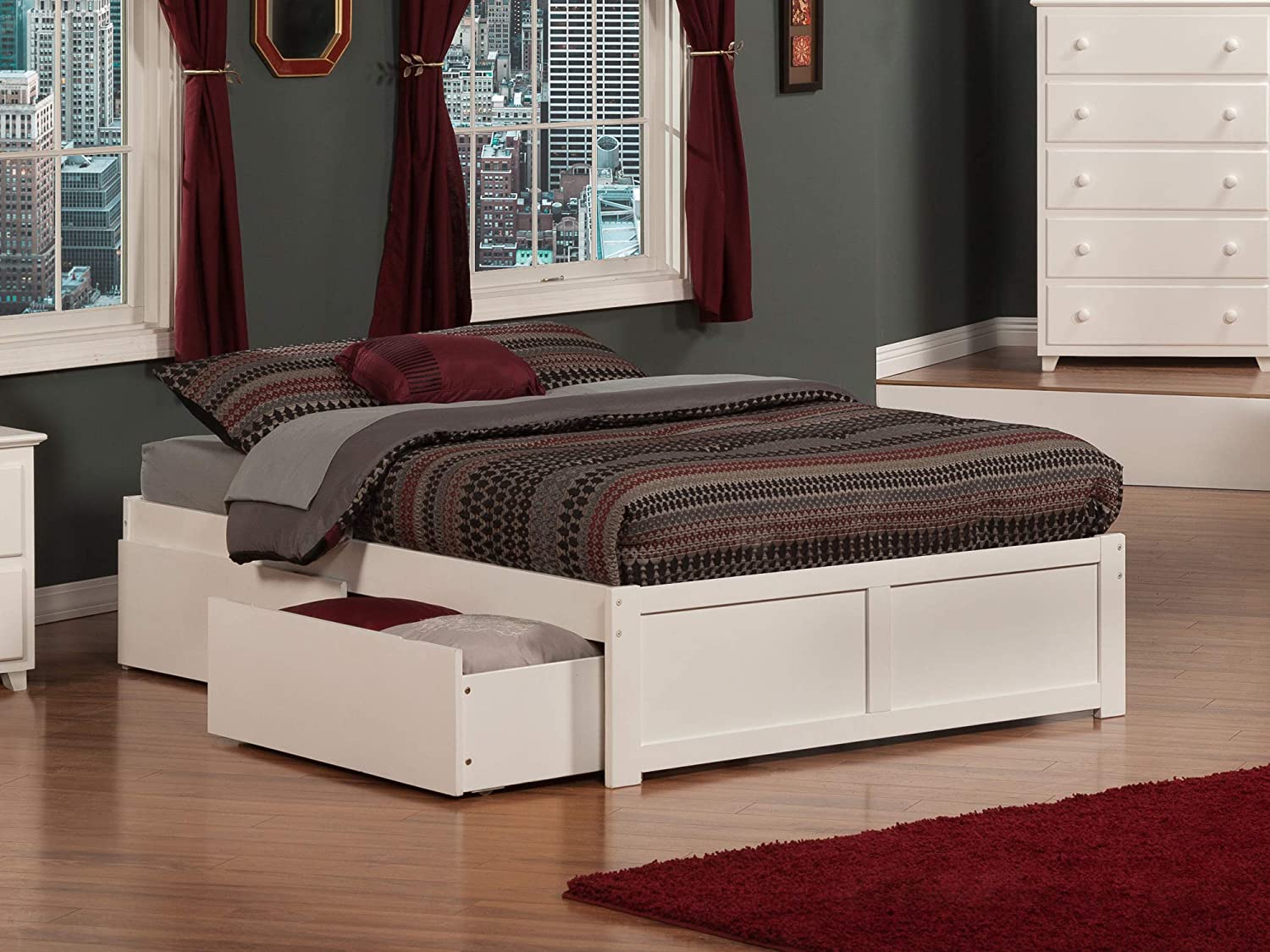 AFI Concord Platform Flat Panel Footboard and Urban Bed Drawers, Full, White