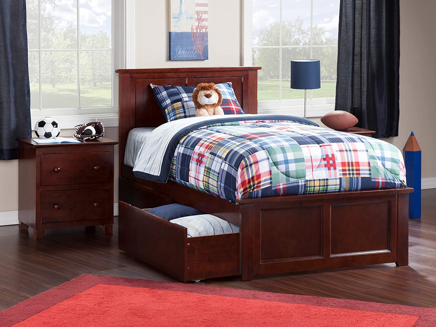 Atlantic Furniture AR8616114 Madison Platform Matching Foot Board and 2 Urban Bed Drawers, Twin XL, Walnut