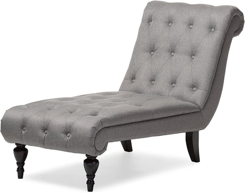 Baxton Studio Layla Mid-century Retro Modern Grey Fabric Upholstered Button-tufted Chaise Lounge, Grey