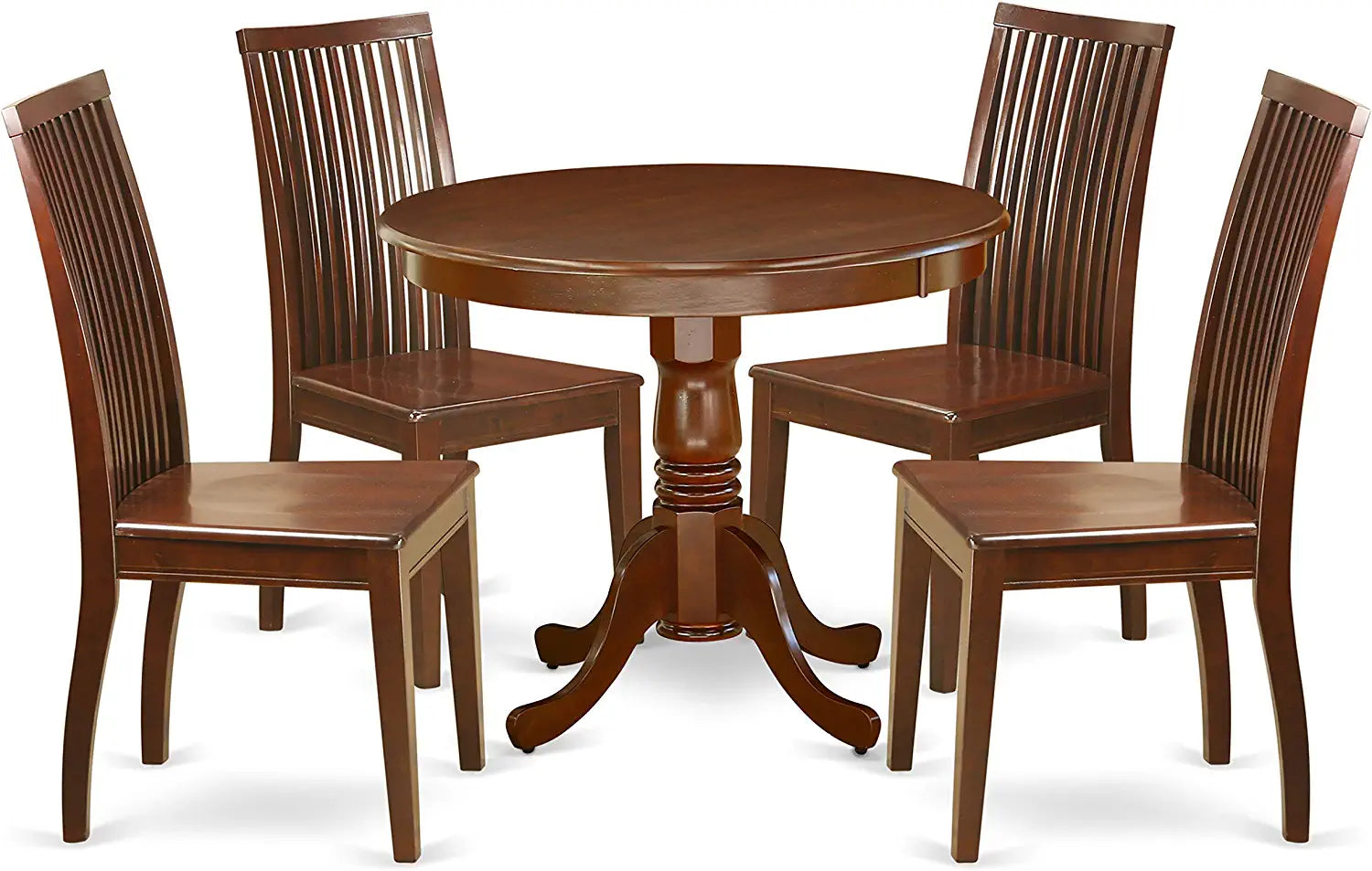 East West Furniture ANIP5-MAH-W Dining Room Table Set, 4 Chairs and 1