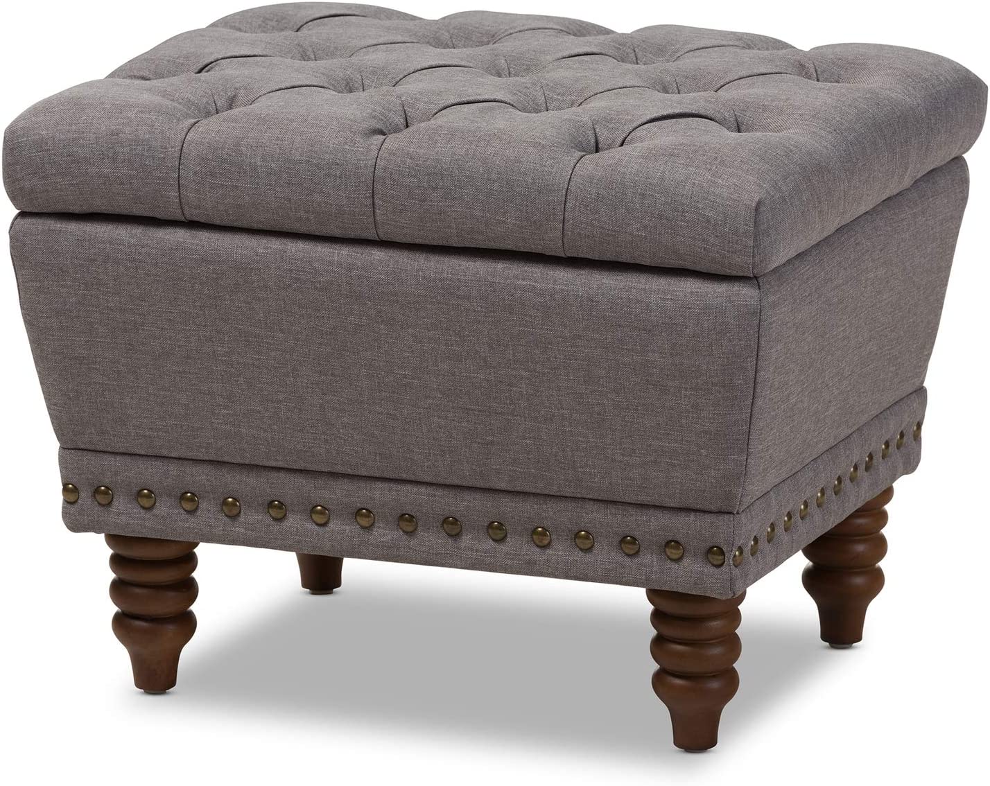 Baxton Studio Annabelle Tufted Storage Ottoman in Gray and Walnut