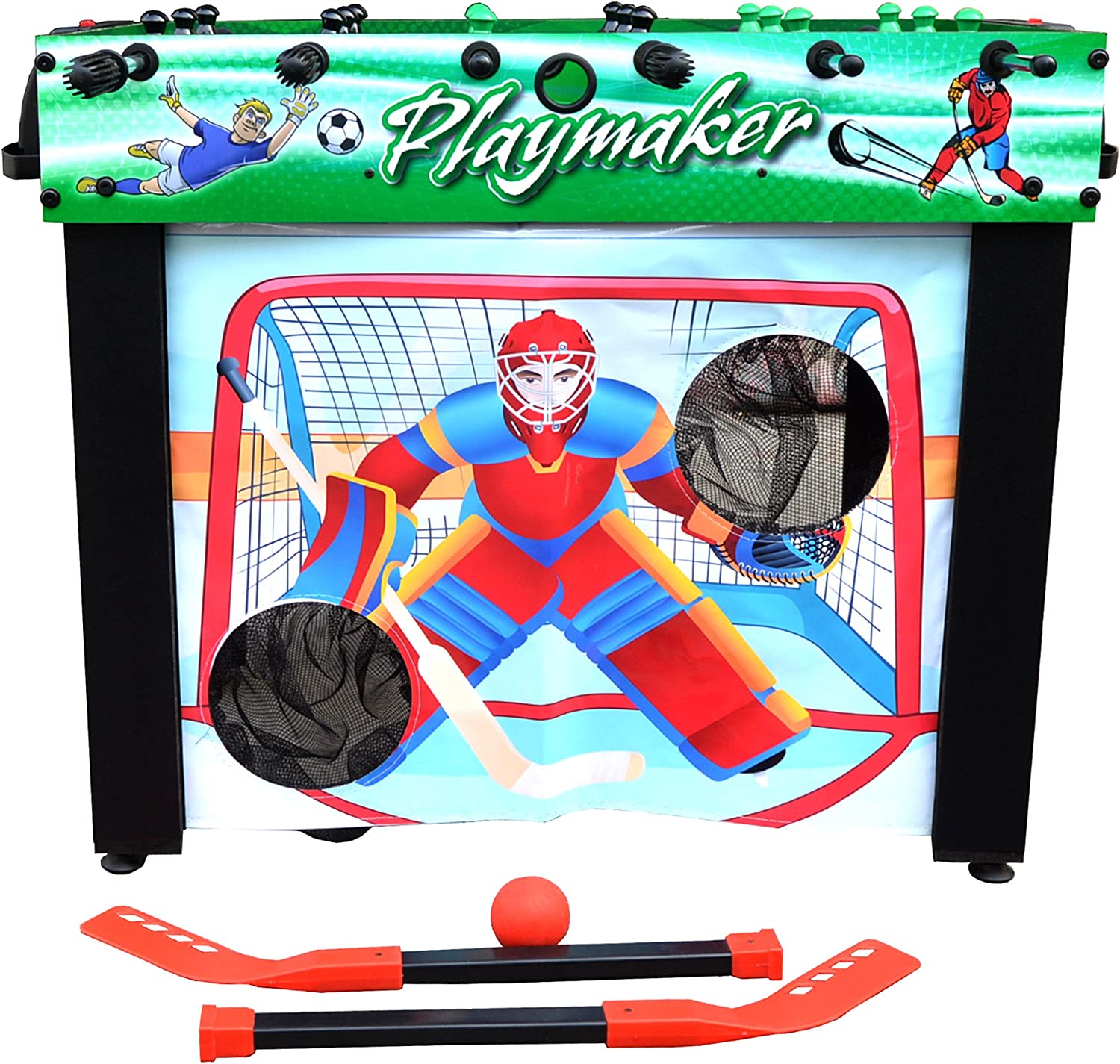 Hathaway Playmaker 3-in-1 Foosball Multi-Game Table with Soccer and Hockey Target Nets for Kids
