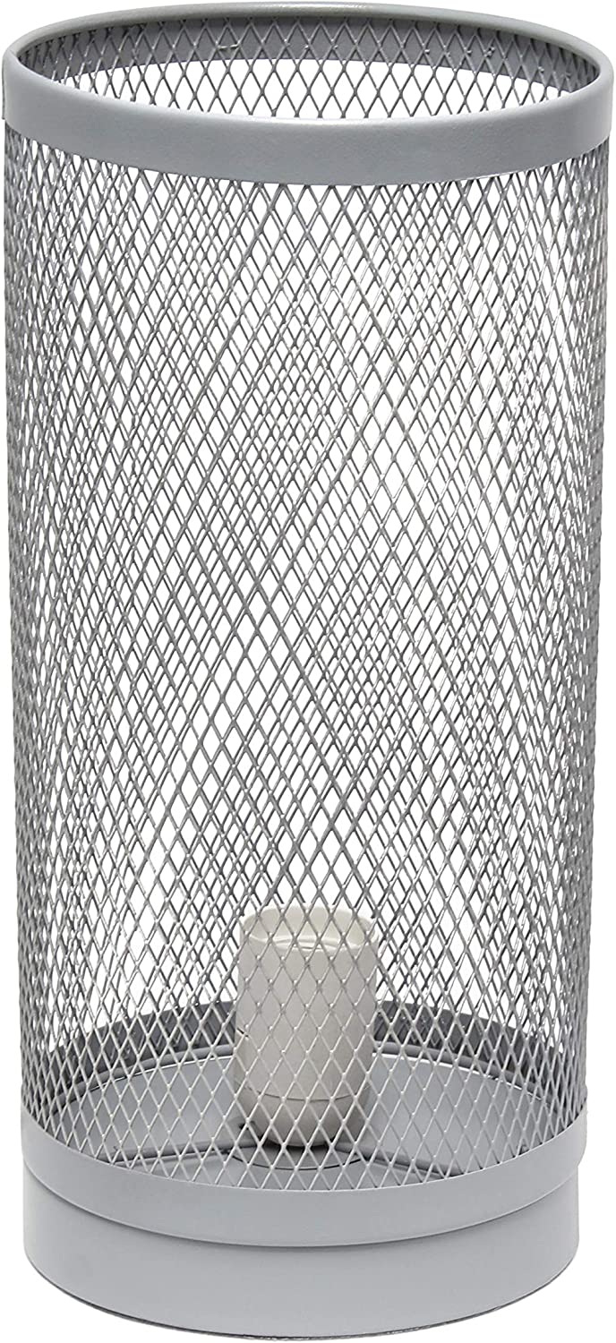 Simple Designs LT1075-GRY Cylindrical Steel Table Lamp, Gray