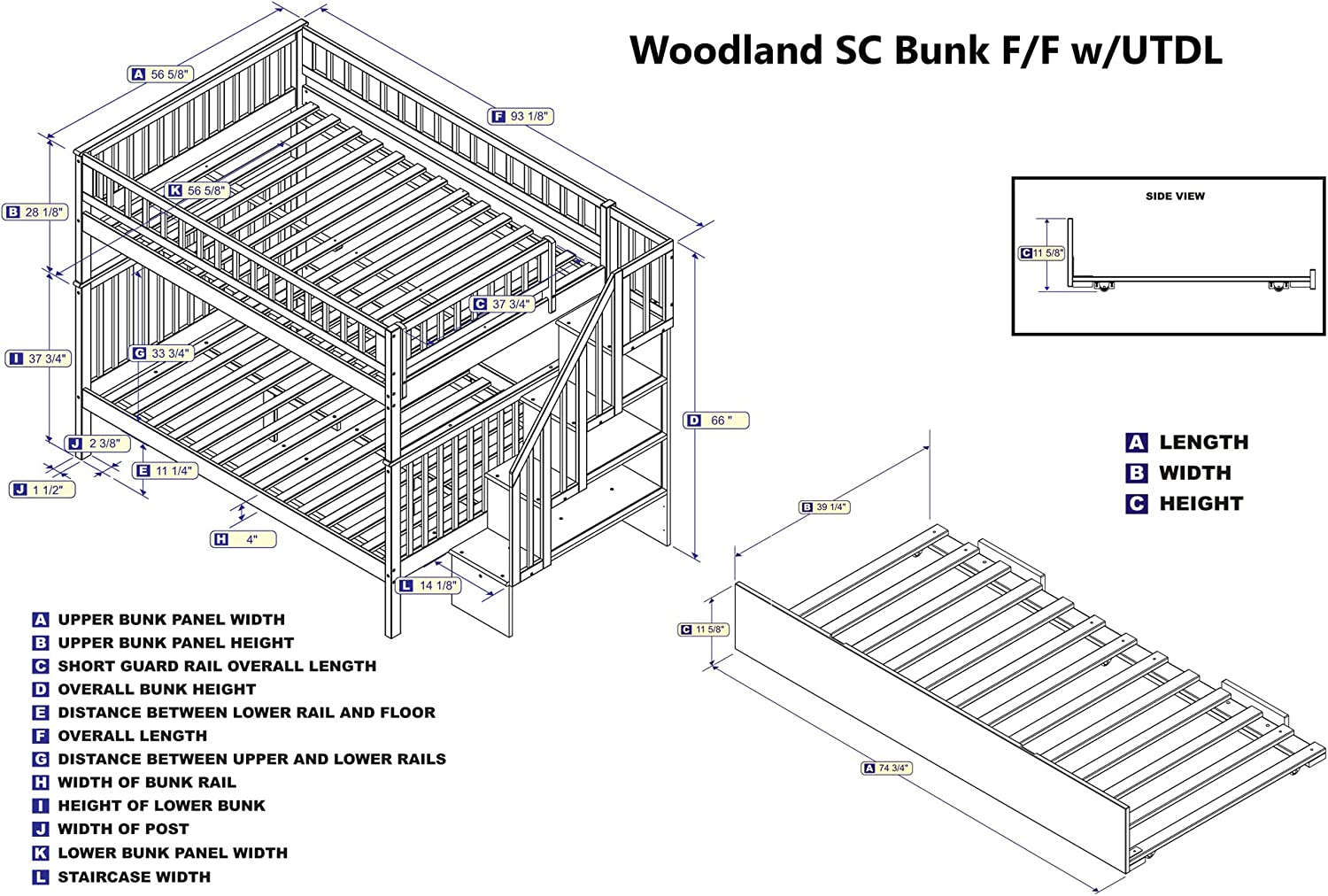 AFI Woodland Staircase Bunk Urban Trundle Bed, Full, White, Full/Full