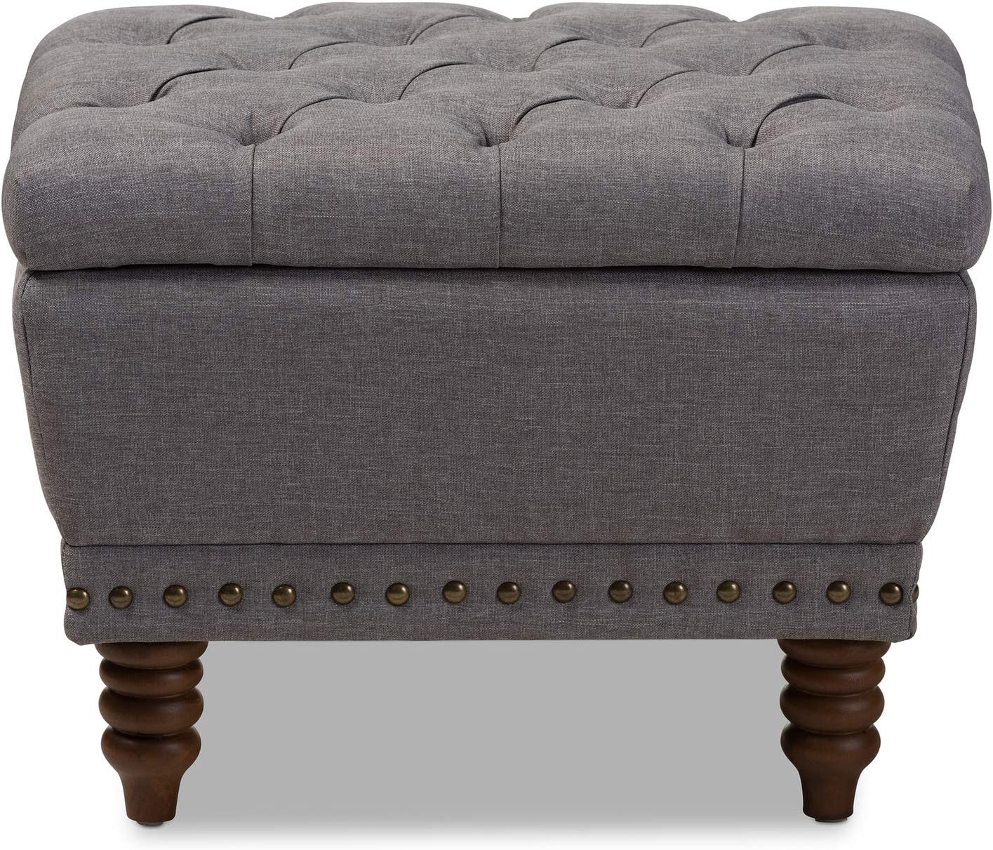 Baxton Studio Annabelle Tufted Storage Ottoman in Gray and Walnut