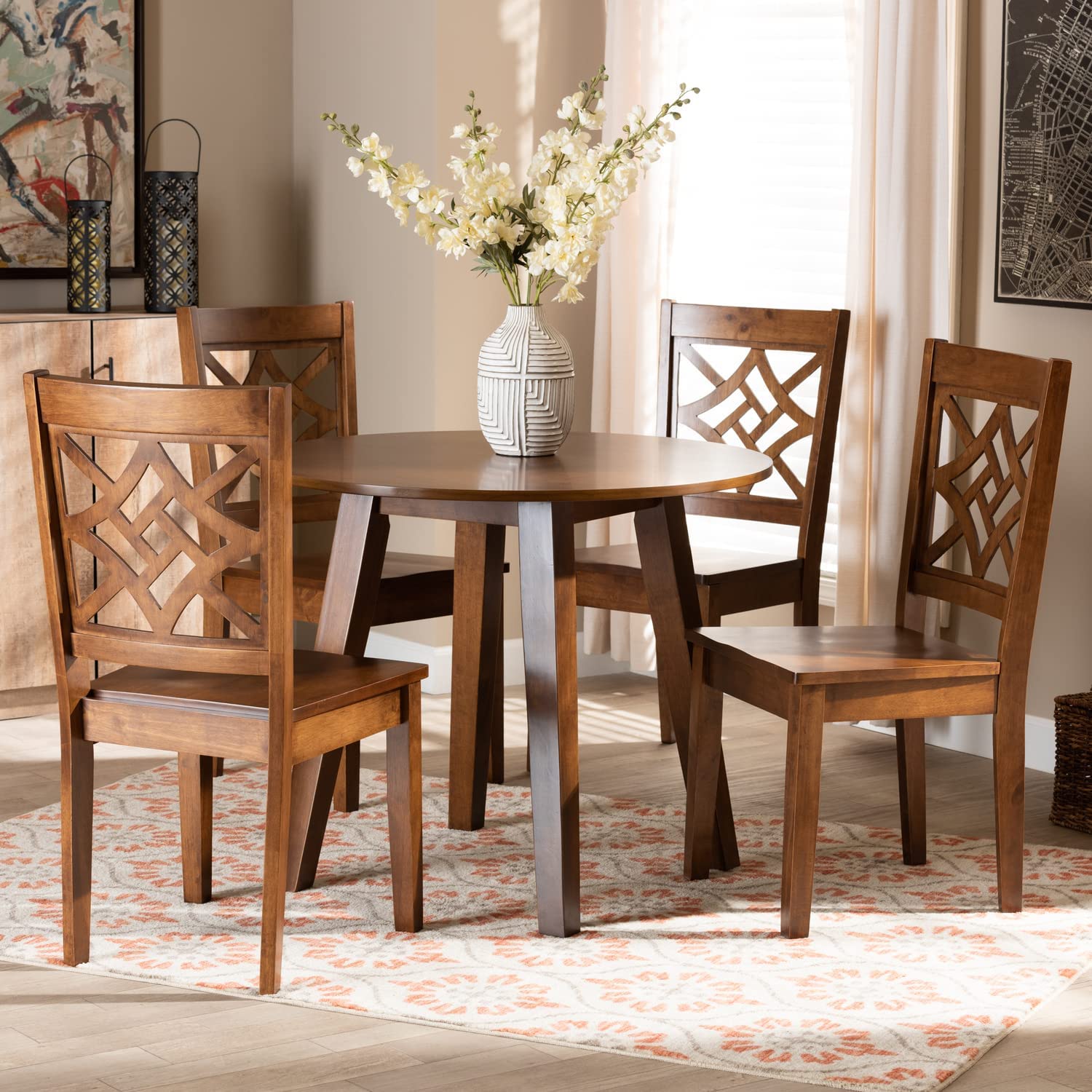 Baxton Studio Rava Modern and Contemporary Walnut Brown Finished Wood 5-Piece Dining Set