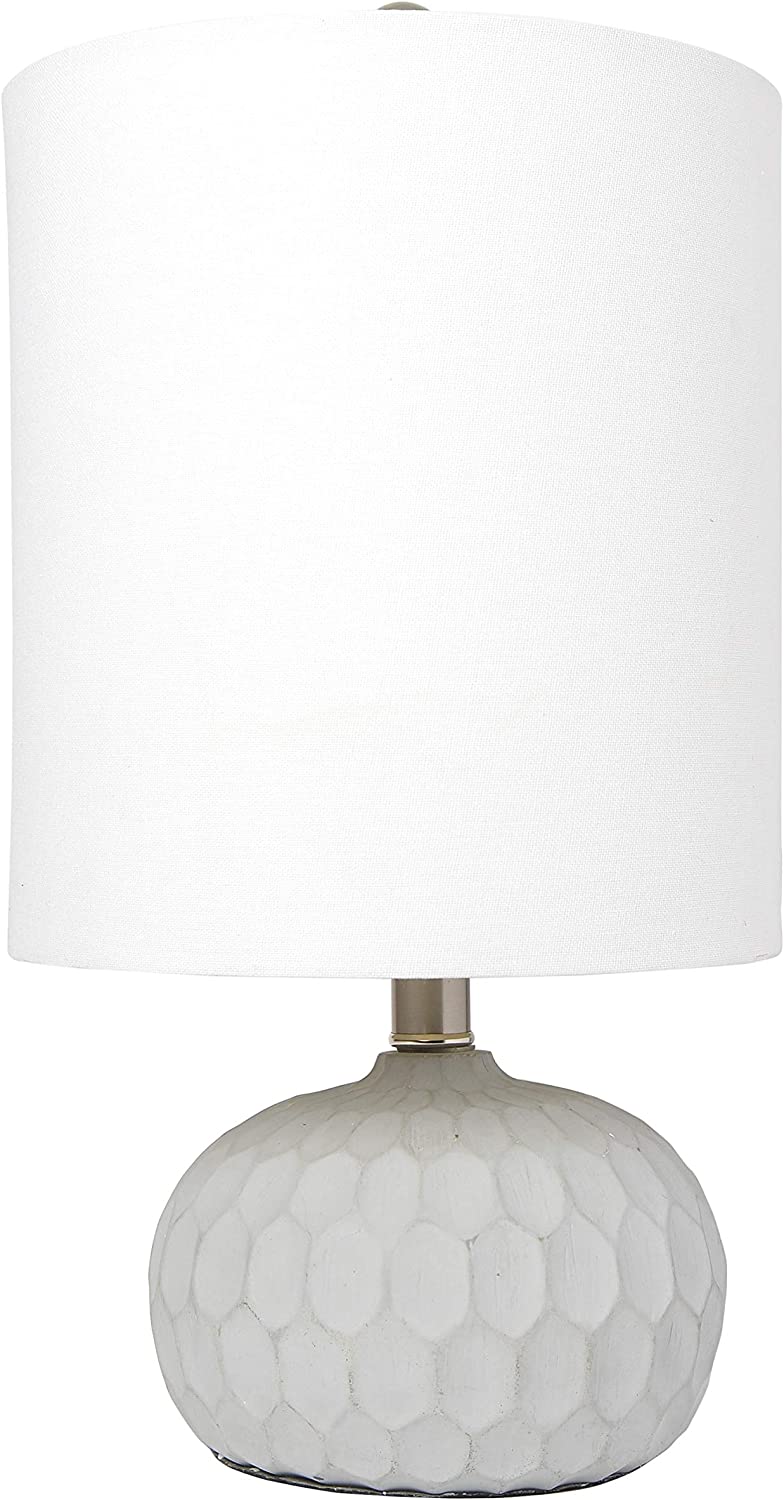 Elegant Designs LT3321-WHT Cement Base Long Drum Shade Table Lamp, White