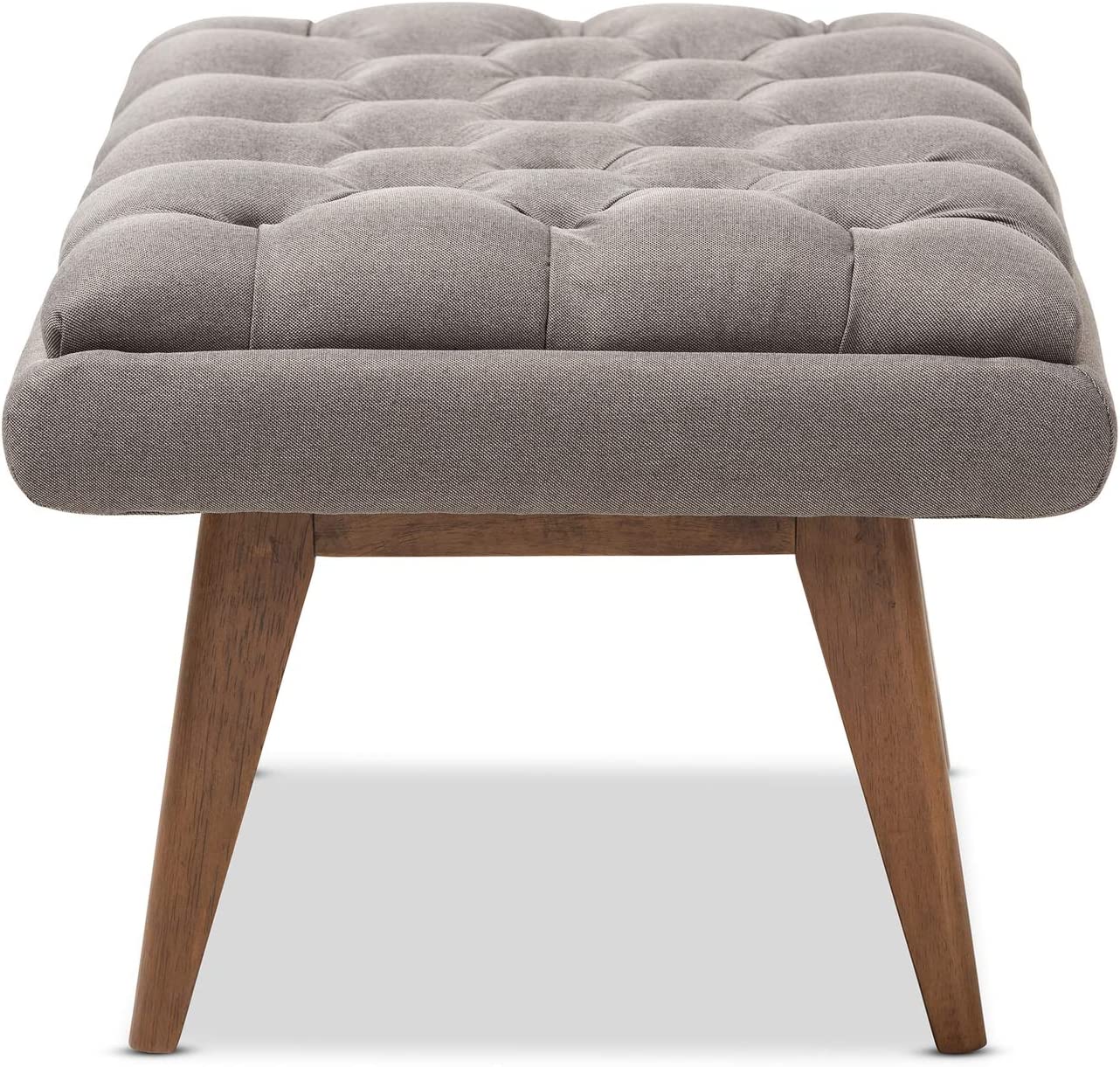 Baxton Studio Annetha Mid-Century Modern Grey Fabric Upholstered Walnut Finished Wood Ottoman/Mid-Century/Grey/Medium Wood/Fabric Polyester 100%&#34;/Rubber Wood/Foam