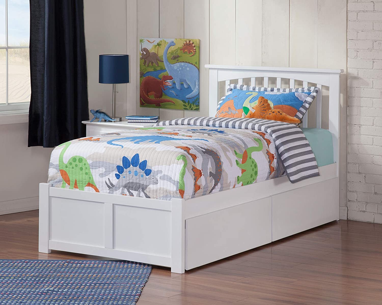 AFI Mission Platform Flat Panel Footboard and Turbo Charger with Urban Bed Drawers, Twin XL, White