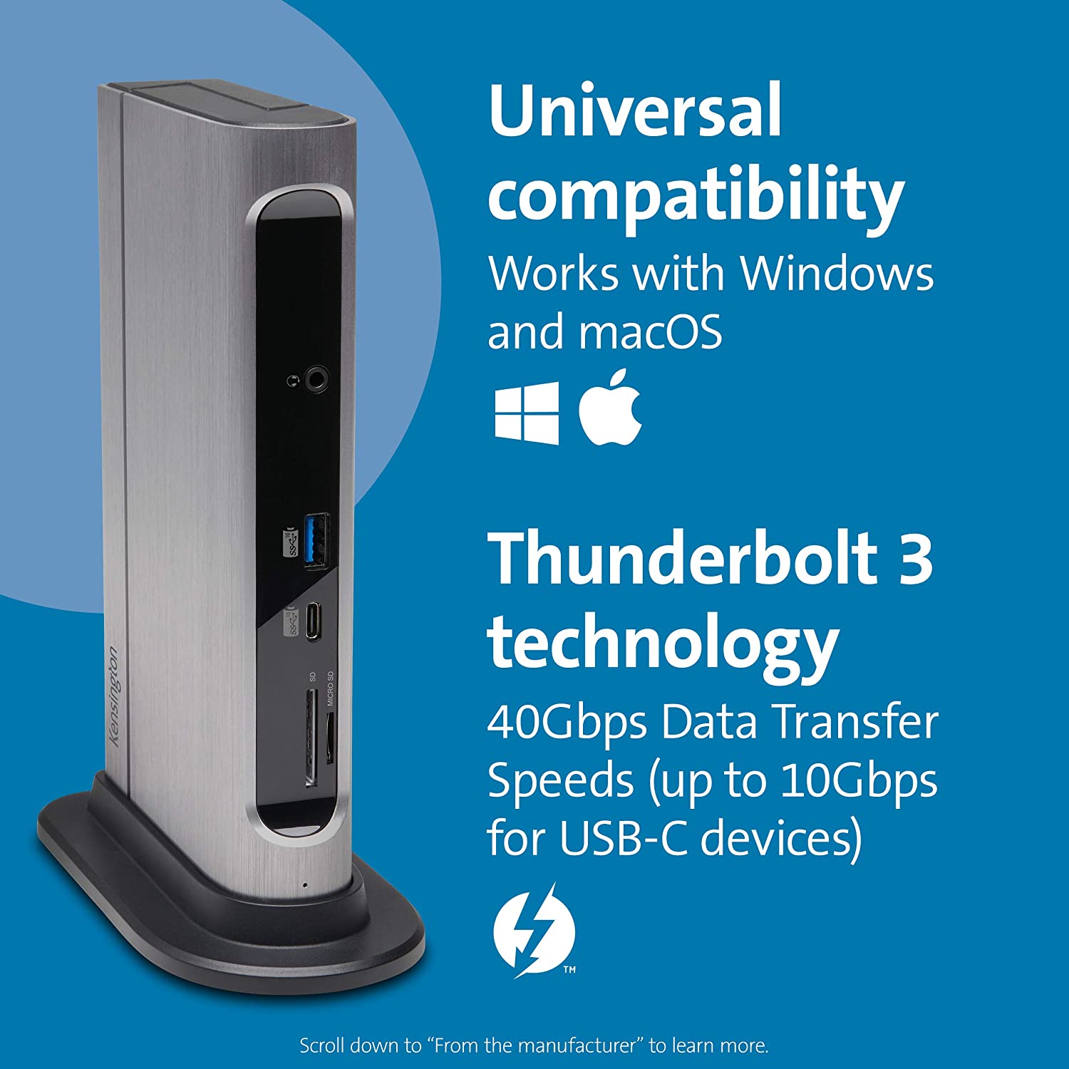 Kensington14-in-1 USB-C and Thunderbolt 3 Dock - Compatible with Mac and Windows, 96W Laptop Charging, 2X HDMI 2.0 and DisplayPort, 7X USB Ports, Ethernet, Audio, SD/MicroSD