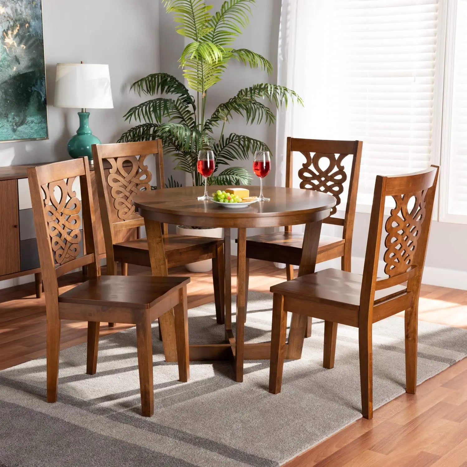 Baxton Studio Salida Modern and Contemporary Transitional Walnut Brown Finished Wood 5-Piece Dining Set