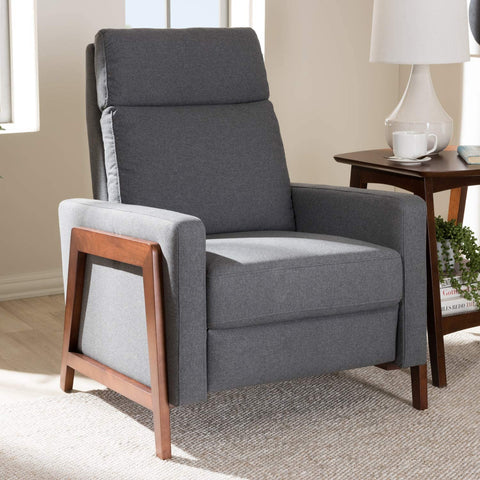 Baxton Studio Halstein Mid-Century Modern Grey Fabric Upholstered Lounge Chair Grey//Mid-Century/Fabric Dacron 100%&#34;/Eucalyptus Wood/HDF/Foam