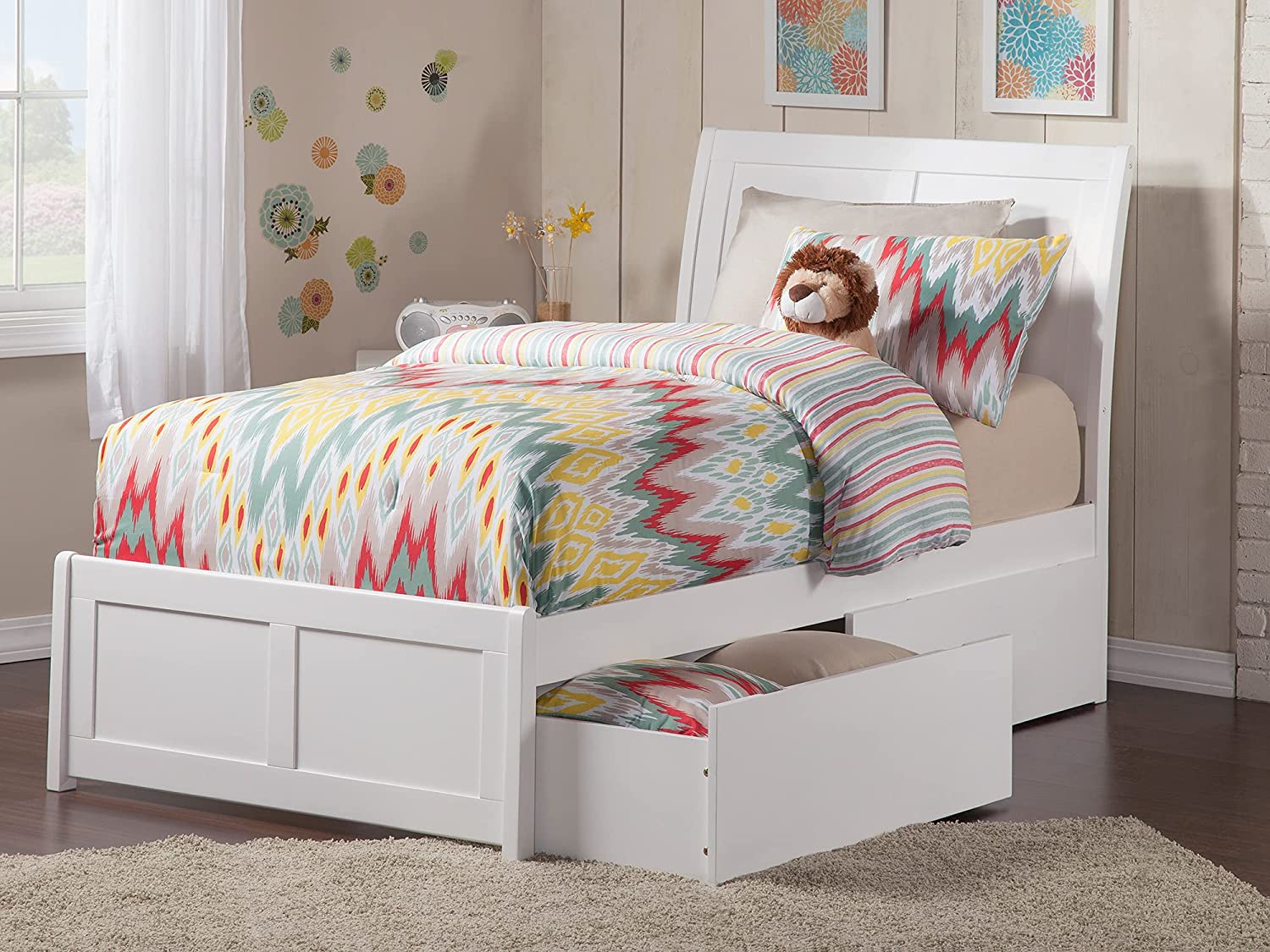 AFI Portland Platform Matching Footboard and Turbo Charger with Urban Bed Drawers, Twin XL, White