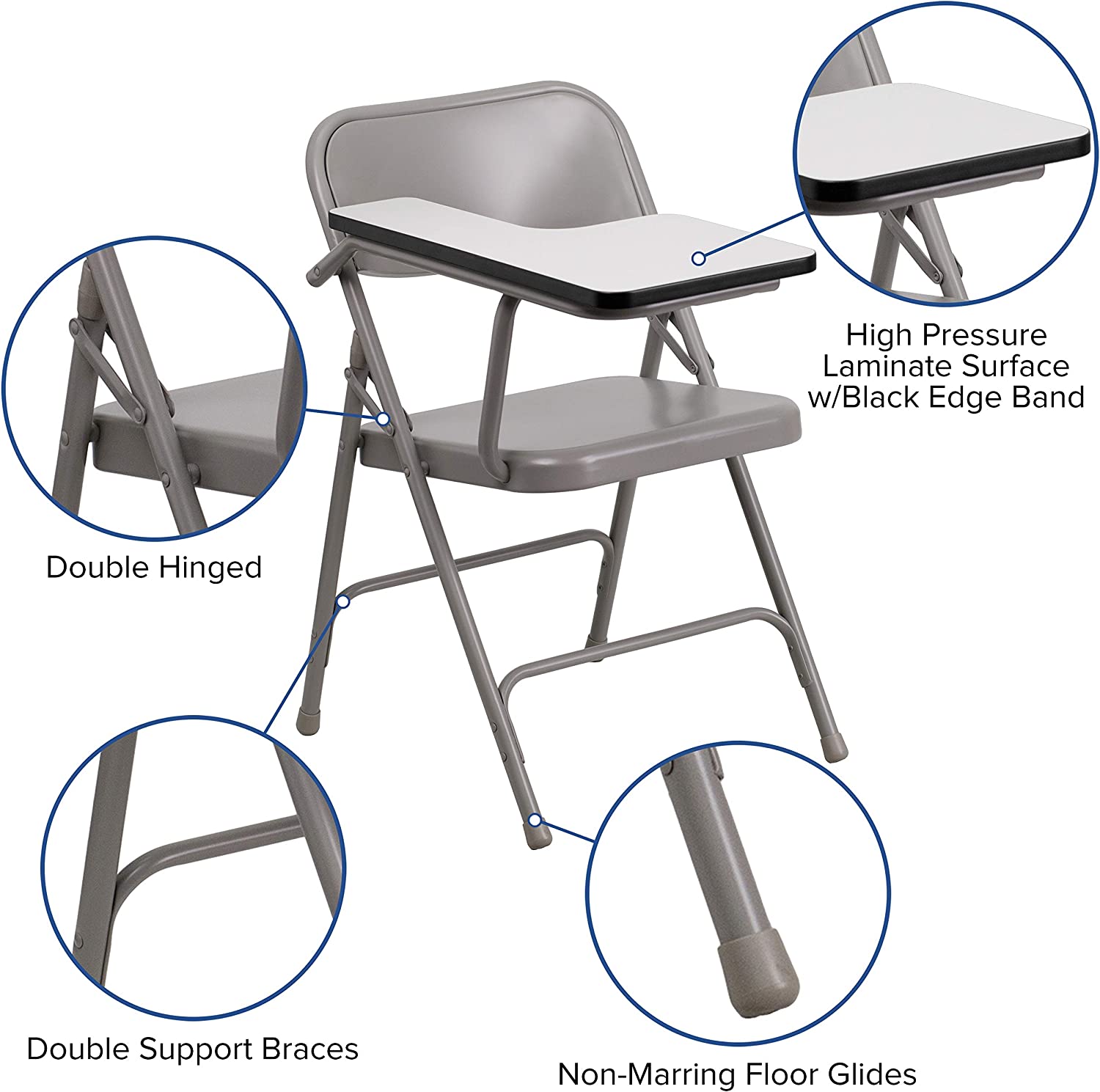 Flash Furniture Premium Steel Folding Chair with Right Handed Tablet Arm