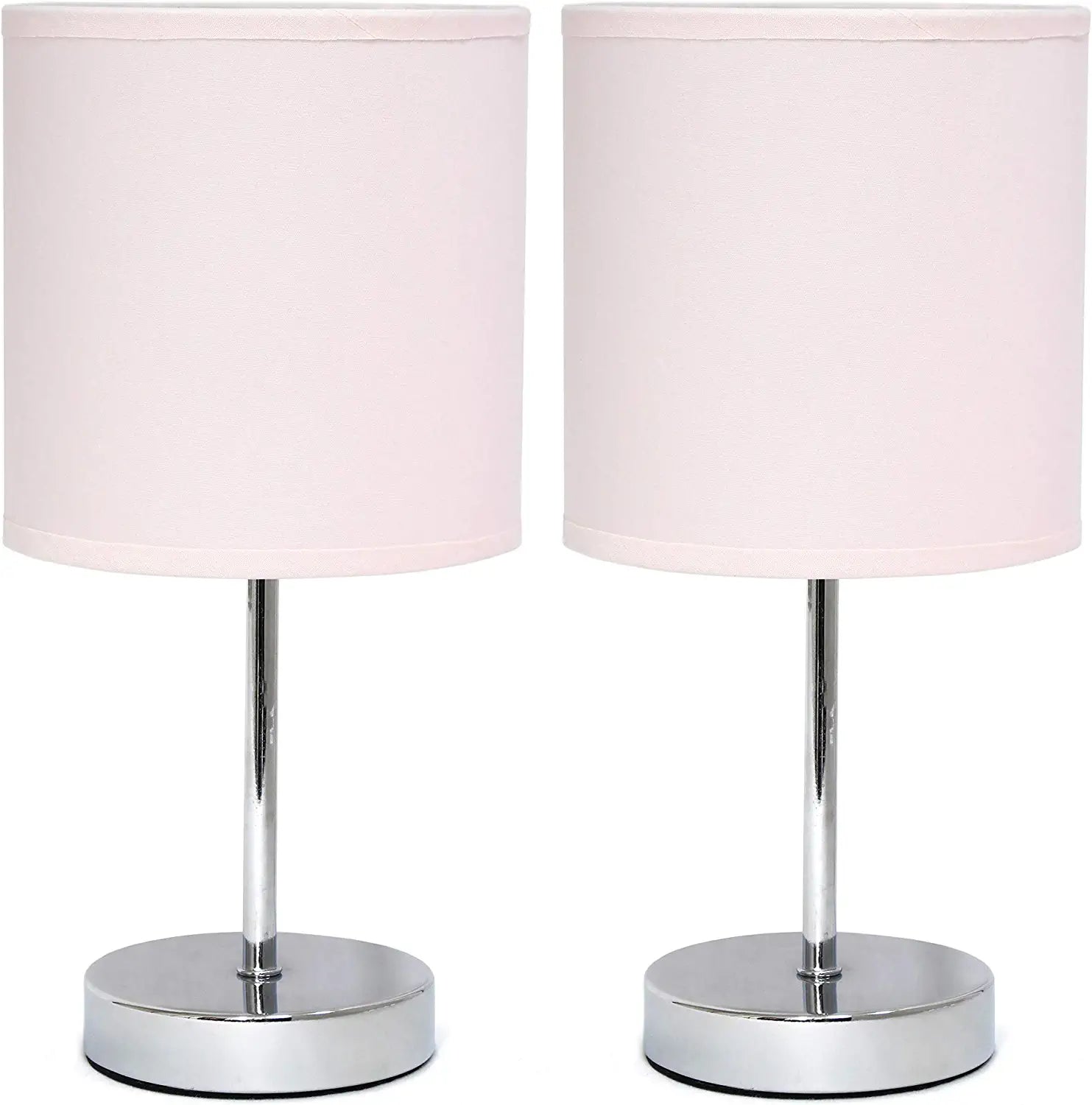 Simple Designs Chrome Mini Basic Table Lamp with Fabric Shade 2 Pack Set, Wine