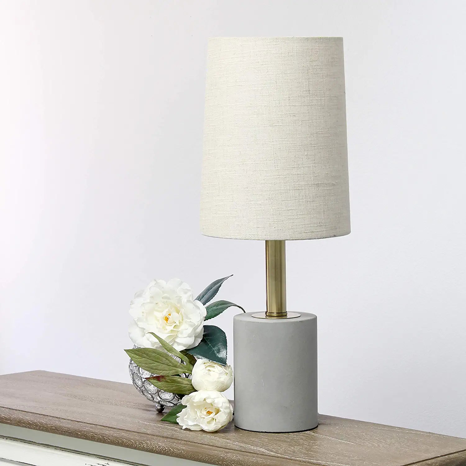 Elegant Designs LT3314-KHK Cement Antique Brass Detail Table Lamp, Khaki