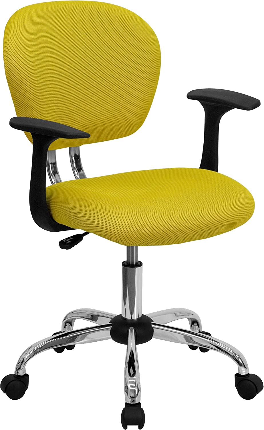Flash Furniture Mid-Back Yellow Mesh Padded Swivel Task Office Chair with Chrome Base and Arms