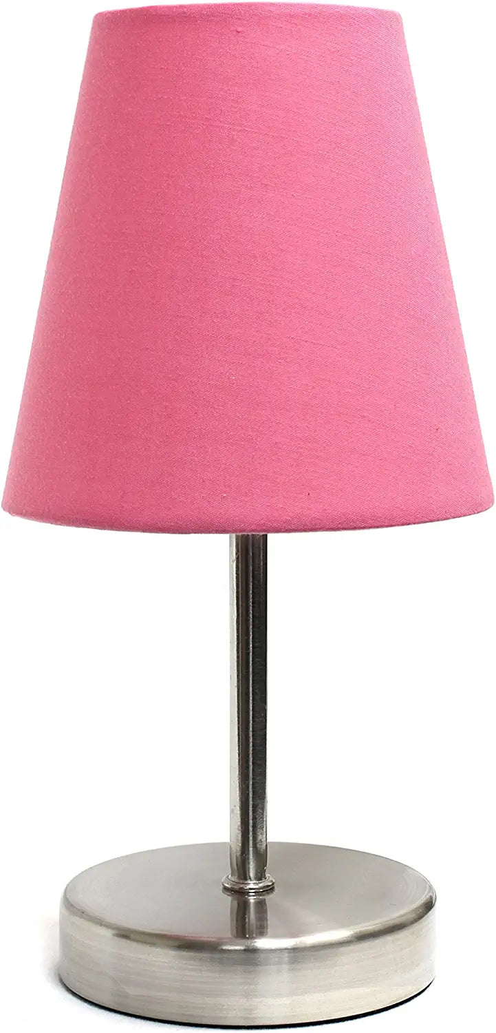 Simple Designs LT2013-PNK Mini Basic Sand Nickel Table Lamp with Fabric Shade, Pink