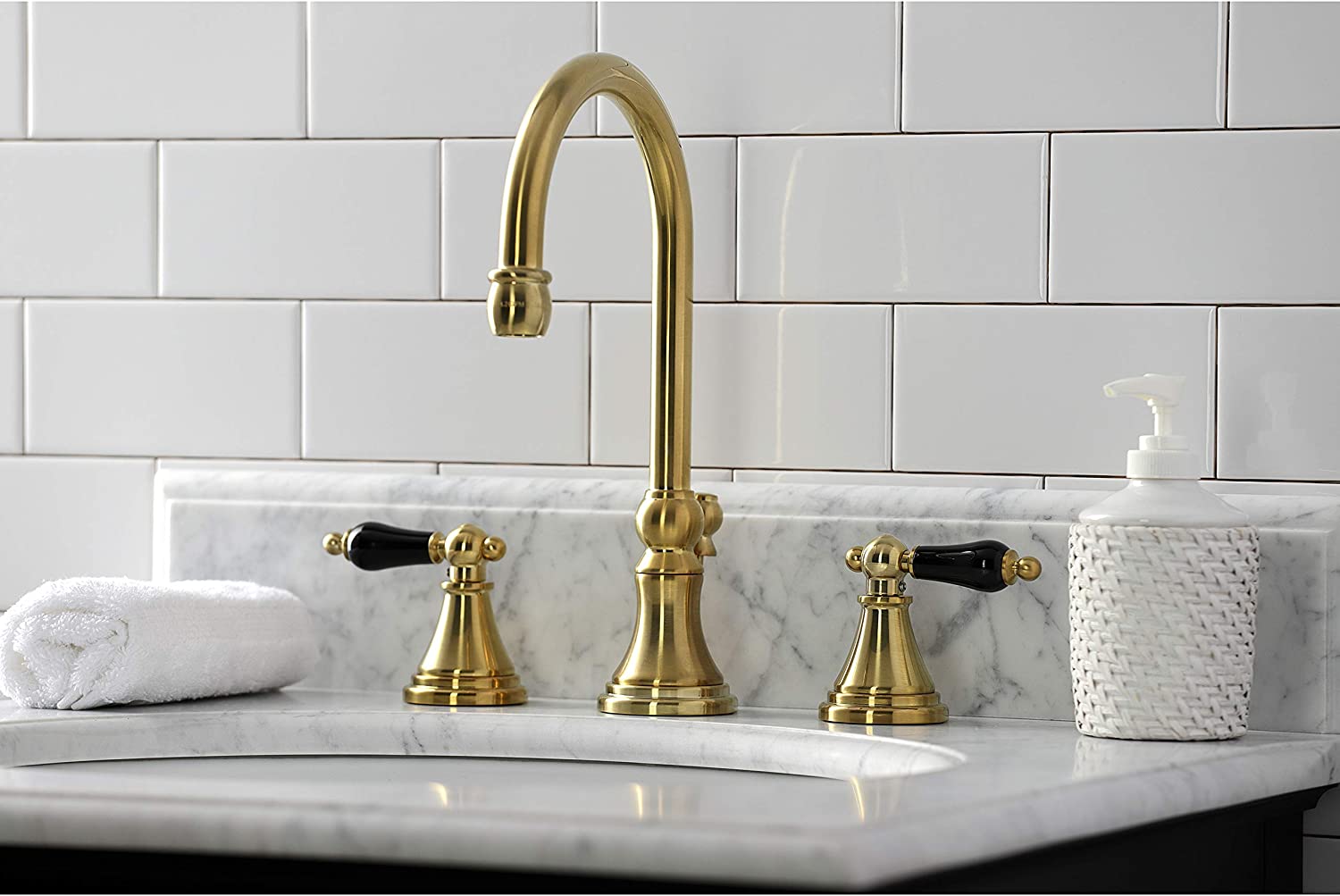 Kingston Brass KS2987PKL Duchess Widespread Bathroom Faucet, Brushed Brass