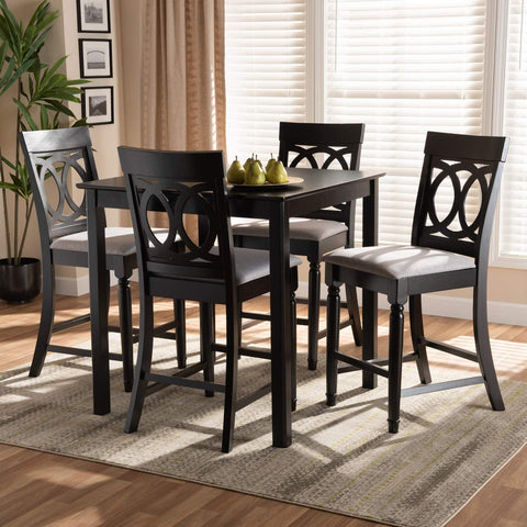 Baxton Studio Verina Modern and Contemporary Grey Fabric Upholstered Espresso Brown Finished 5-Piece Wood Pub Set