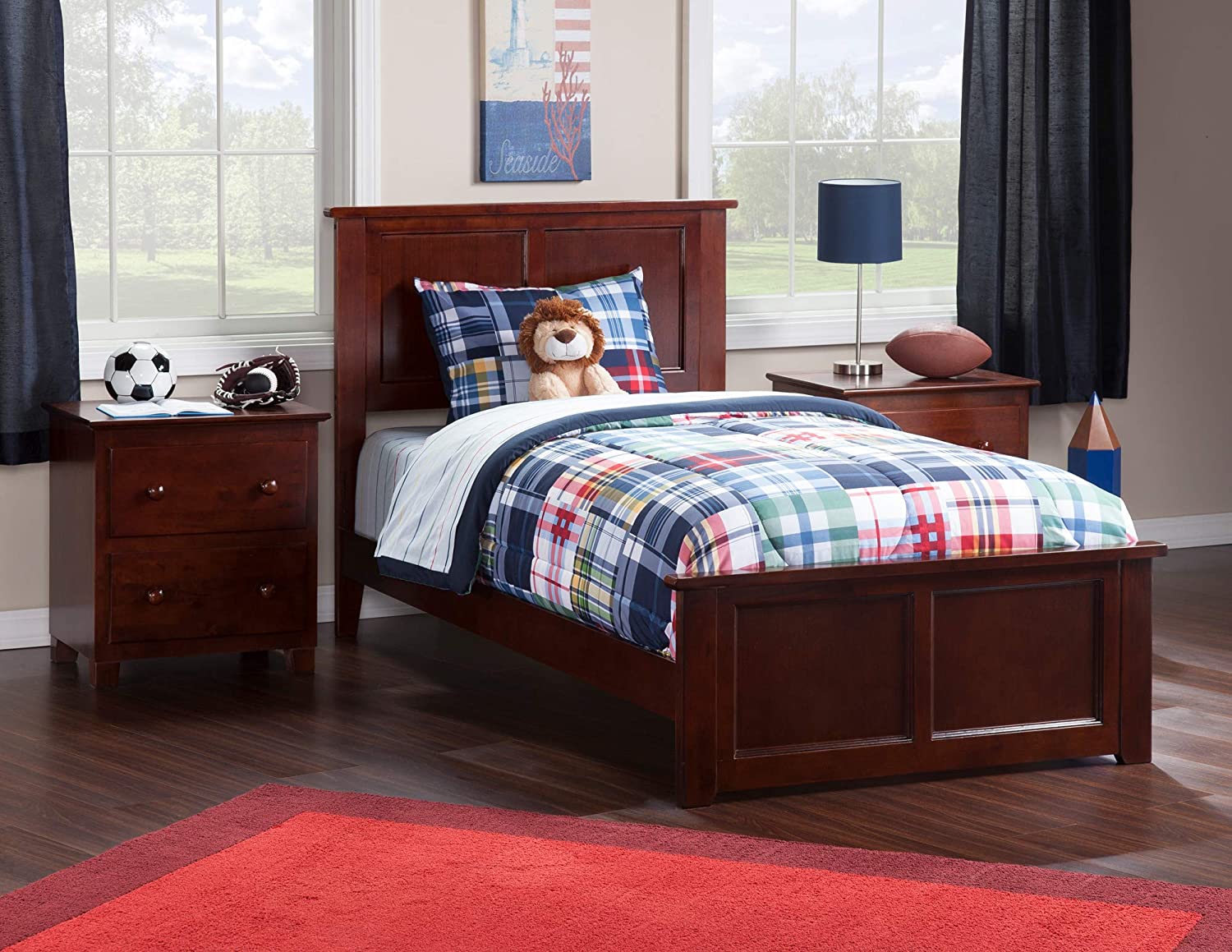 Atlantic Furniture AR8626034 Madison Traditional Bed with Matching Foot Board, Twin, Walnut