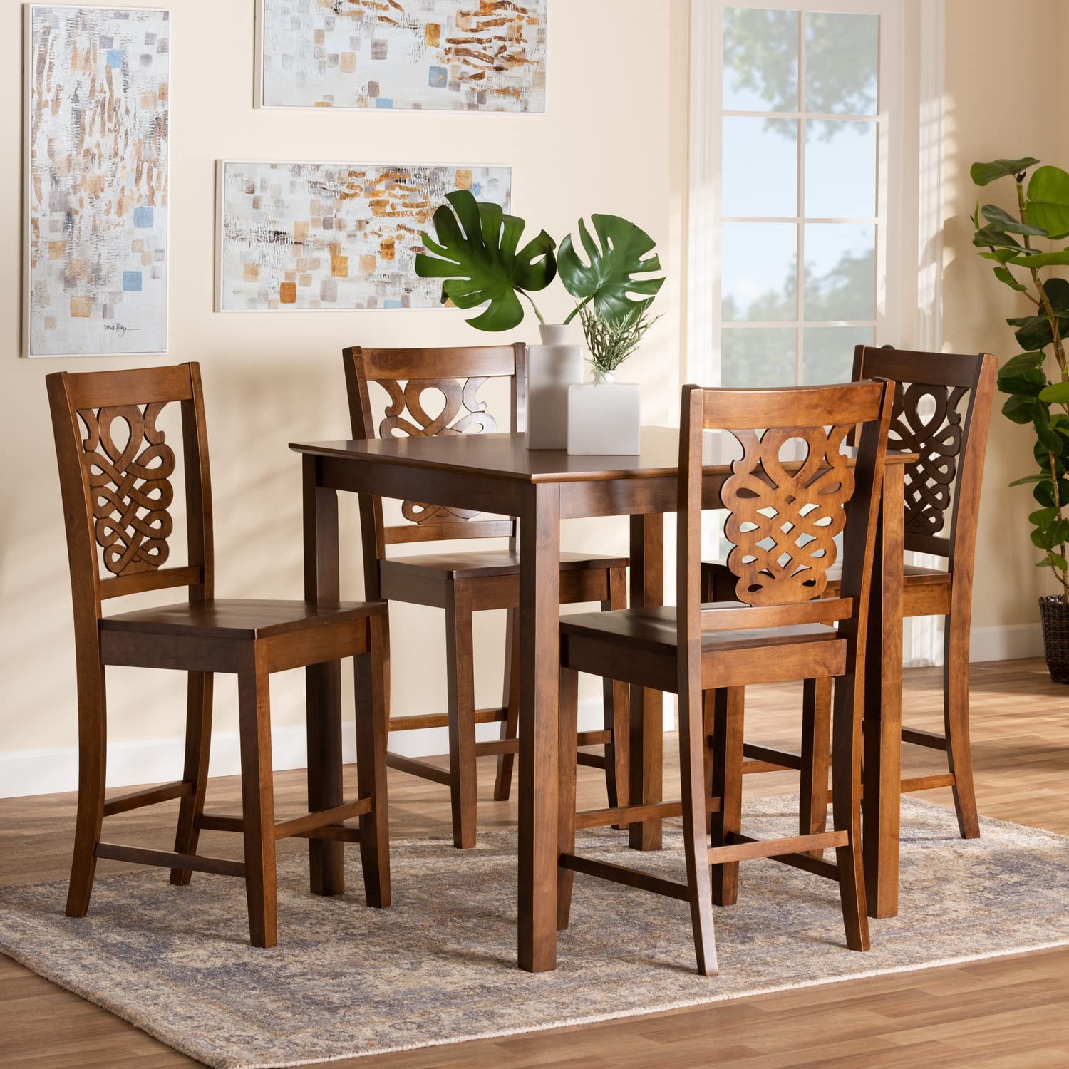 Baxton Studio Gervais Modern and Contemporary Transitional Walnut Brown Finished Wood 5-Piece Pub Set