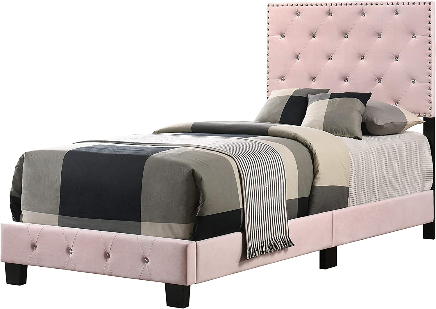 Glory Furniture Suffolk , Pink Twin Bed, 47&#34;H X 42&#34;W X 77&#34;D,