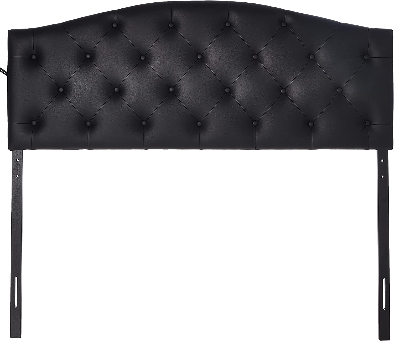 Add an accent of interest to your bedroom style with the Myra Upholstered Headboard. The headboard is fully upholstered in faux leather for easy maintenance and every days use. Scalloped headboard frame with button-tufting design for a classic look while