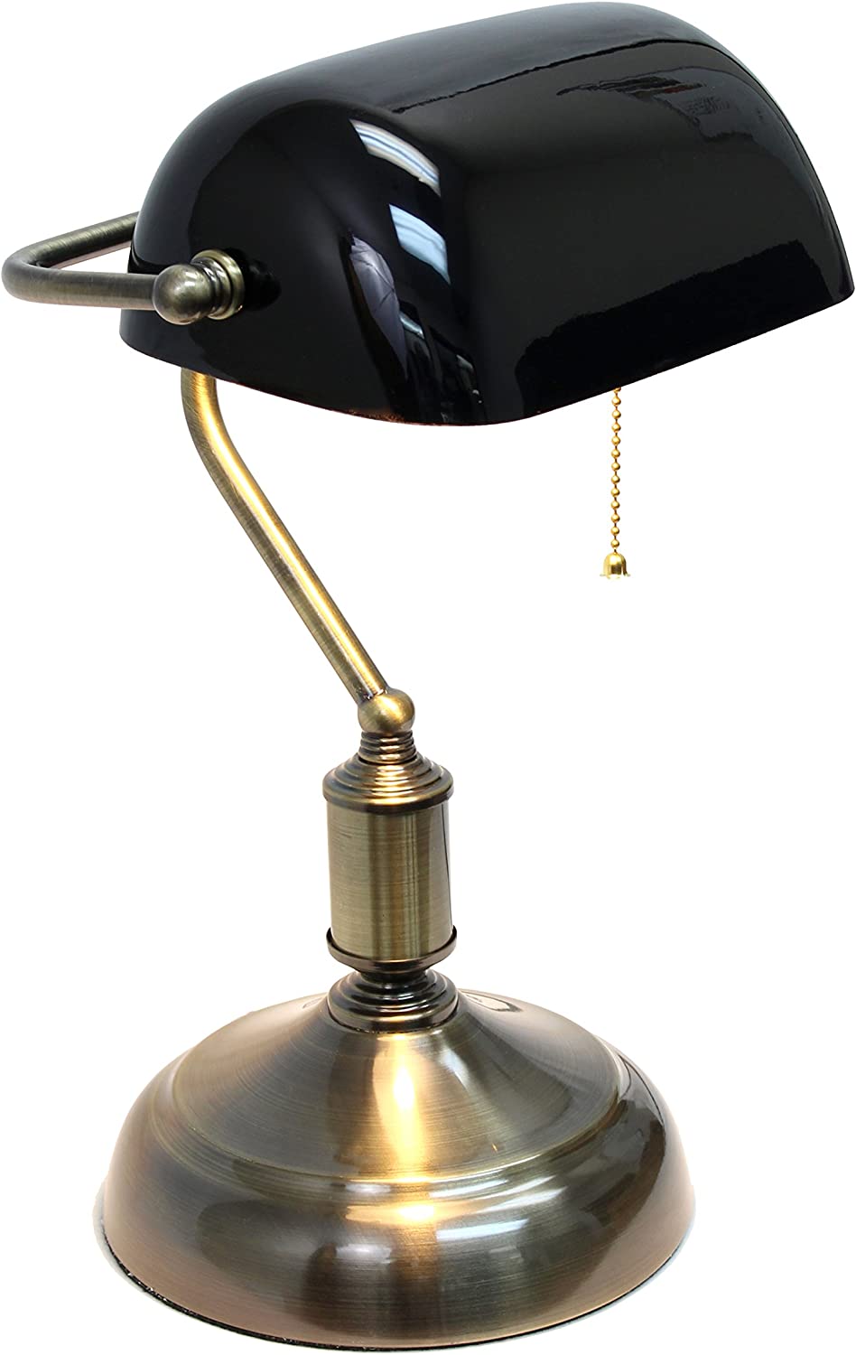 Simple Designs LT3216-BLK Executive Banker's Glass Shade, Desk Lamp, Antique Nickel/Black