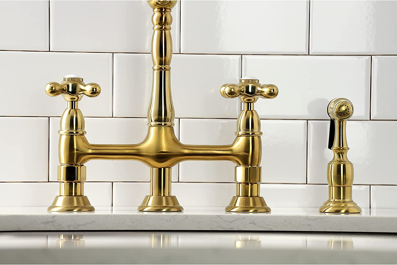 Kingston Brass KS1277AXBS Heritage 8-Inch Kitchen Faucet with Brass Sprayer, Brushed Brass